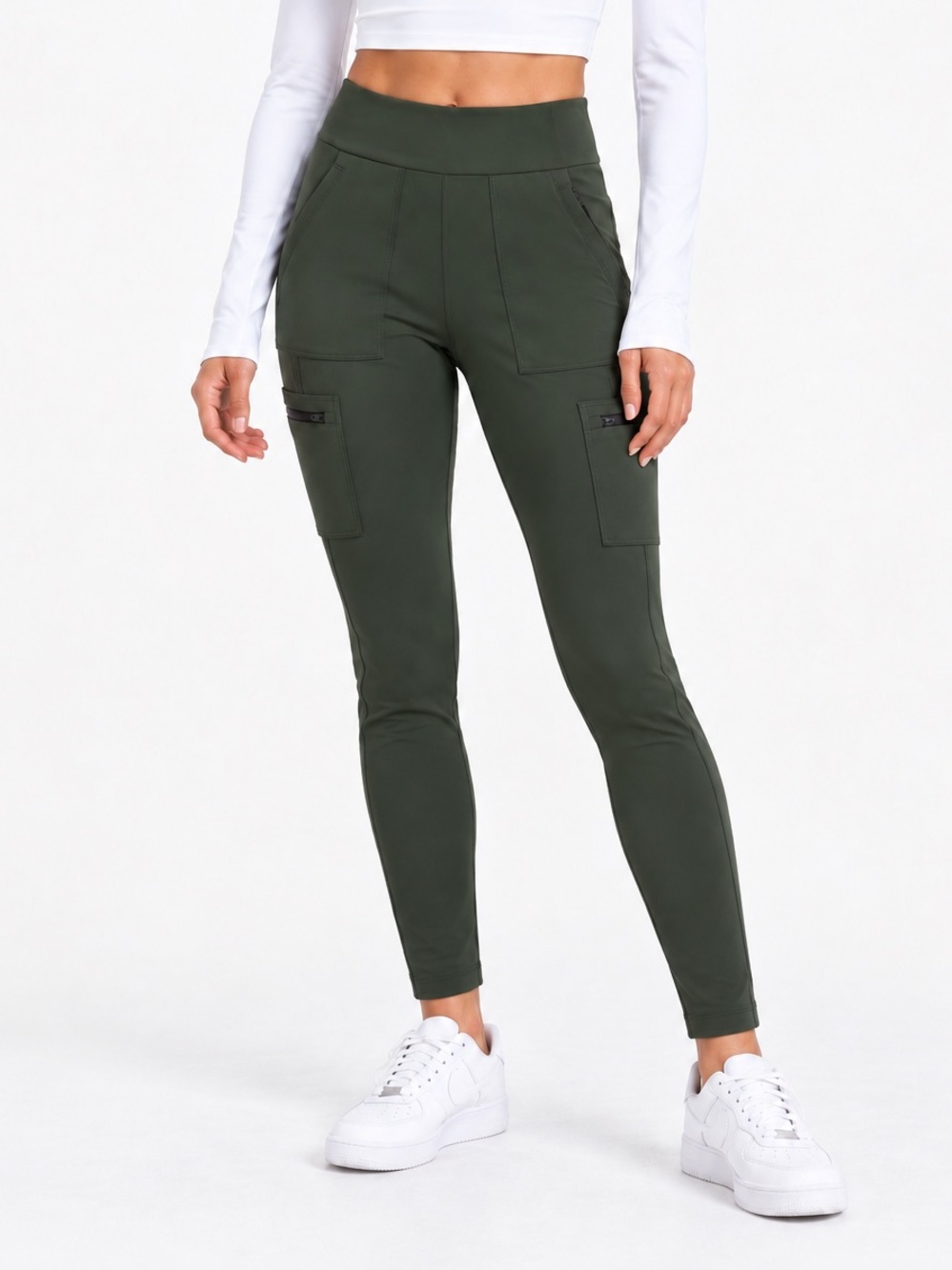 Athleta Headlands Hybrid Cargo Pants Women Olive Green 6 Slim 27” Leggings